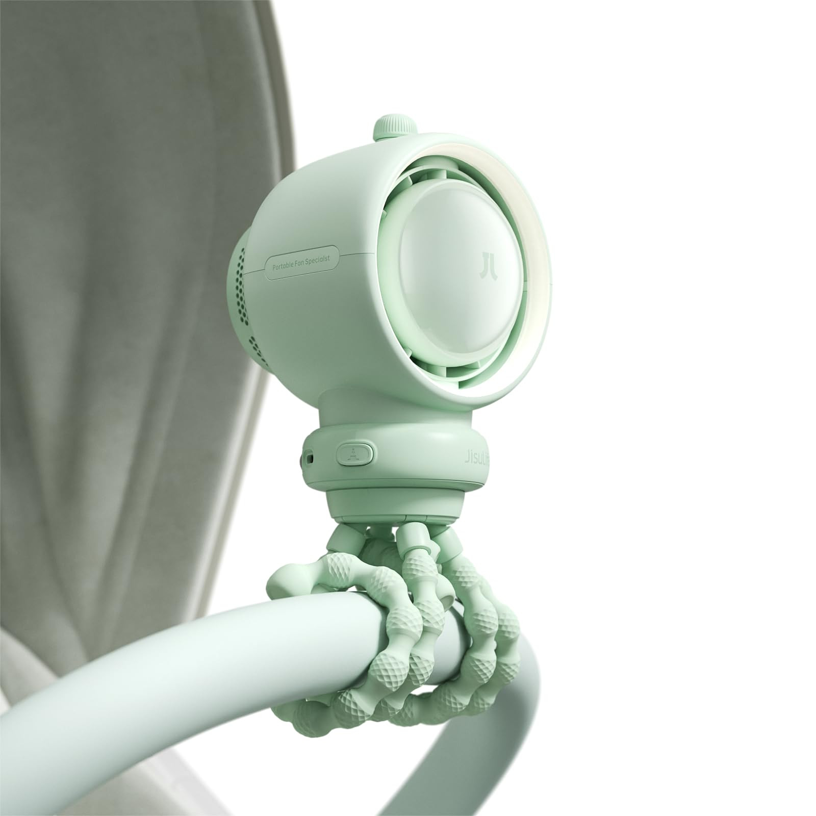 JISULIFE Stroller Fan Baby Large, Safe Bladeless for Crib, Desk, Portable Battery Rechargeable Cooling Fan with Air Turbo Tech, LED Display, Night Light, Food-Grade Gift for Mom/Dad/Friend - Green | Amazon (US)