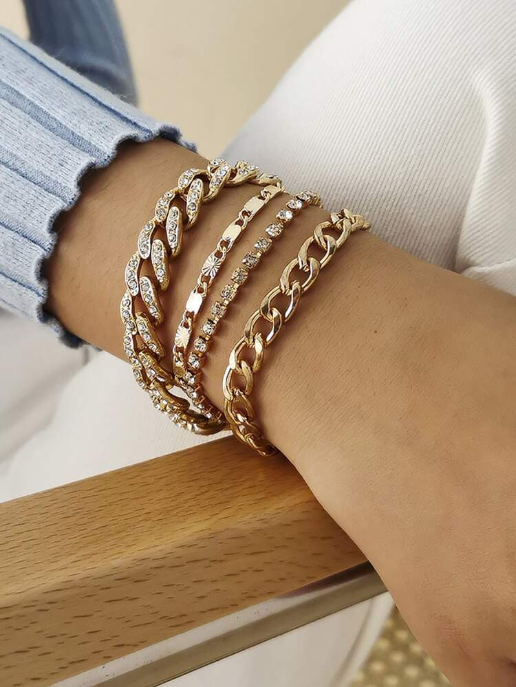4pcs Rhinestone Decor Chain Bracelet | SHEIN