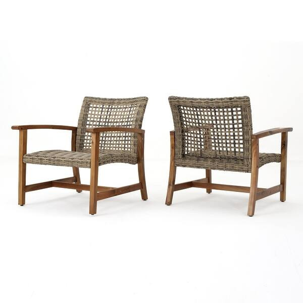 Hampton Outdoor Wood/Wicker Club Chair (Set of 2) by Christopher Knight Home - Bed Bath & Beyond ... | Bed Bath & Beyond