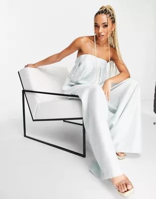 ASOS DESIGN strapless pleat jumpsuit with tie back in mint | ASOS (Global)