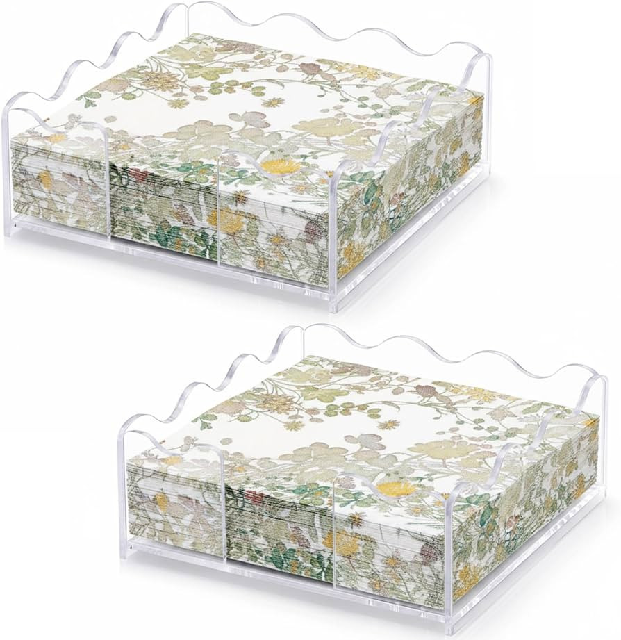 Kathfly 2 Pack Scalloped Clear Acrylic Napkin Holder, 7 x 7 x 2.56 Inch Scalloped Tray, Disposabl... | Amazon (US)