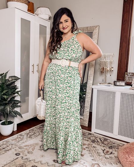 Wedding guest dress! Wearing an L. Paired with a rattan belt and rattan purse! 

Occasion dress, spring dress, green dress, Amazon dress 

#LTKcurves #LTKwedding #LTKFind