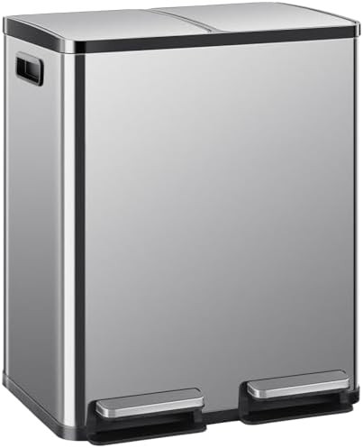 DUMOS Kitchen Trash Can, 2×8-Gallon Garbage Can with Lid, Stainless Steel Trash Bin with 2 Remov... | Amazon (US)