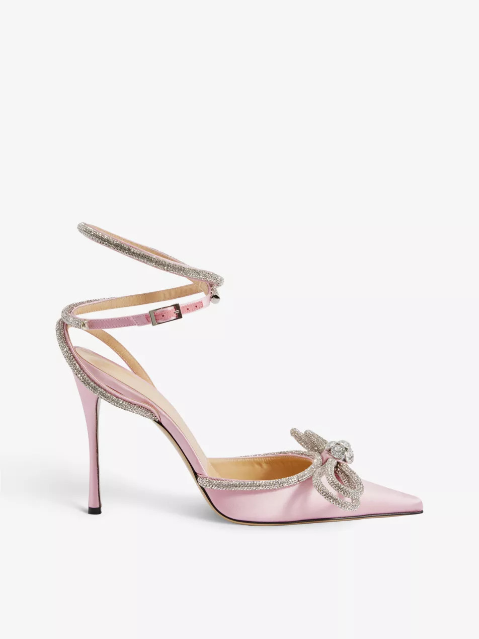 Double Bow crystal-embellished satin heeled sandals | Selfridges
