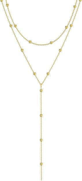 Foxgirl Lariat Gold Necklace for Women, Dainty Long Necklace 14k Gold Plated/Silver Y-Shaped Pend... | Amazon (US)