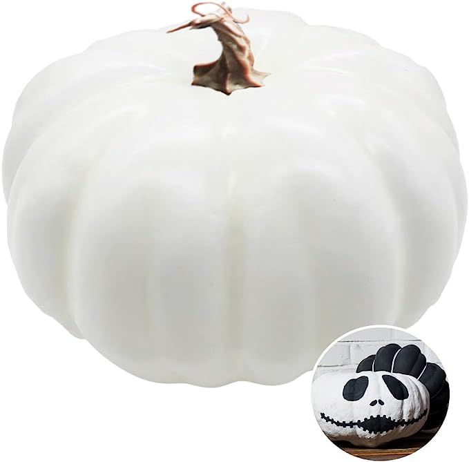 Xilanhhaa 7.8 Inch White Artificial Realistic Decorative Pumpkin,Fake Fall Harvest Pumpkin for Ha... | Amazon (US)