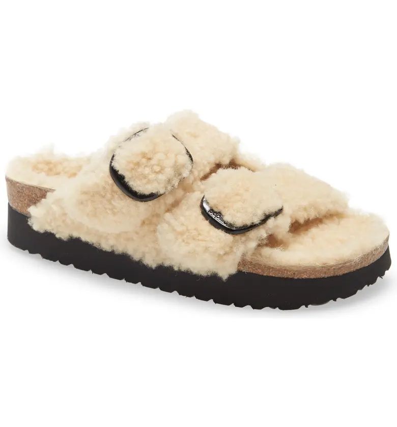 Birkenstock Papillio by Birkenstock Arizona Big Buckle Genuine Shearling Slide Sandal | Nordstrom | Nordstrom