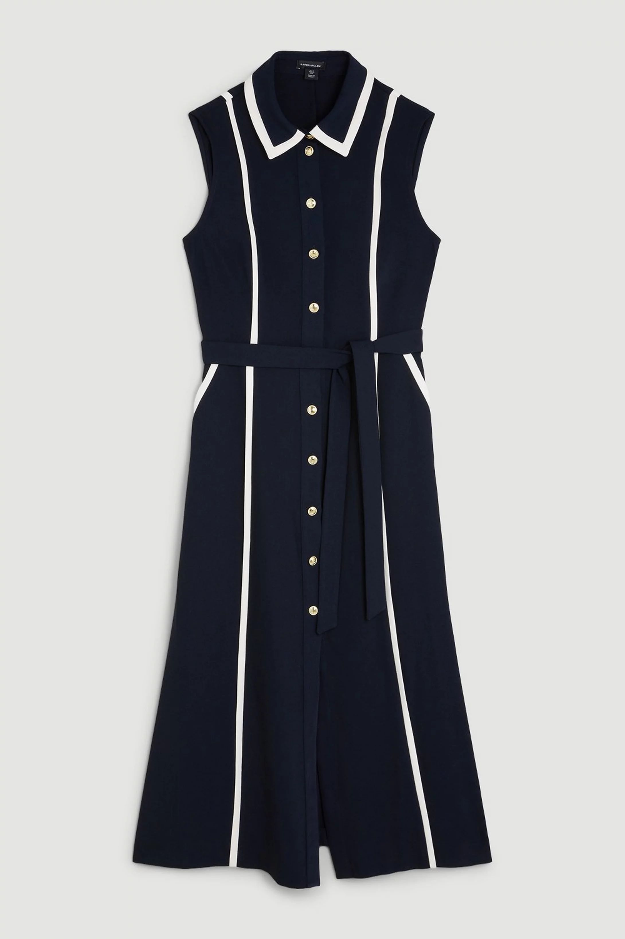 Soft Tailored Pipe Detail Sleeveless Shirt Dress | Karen Millen US