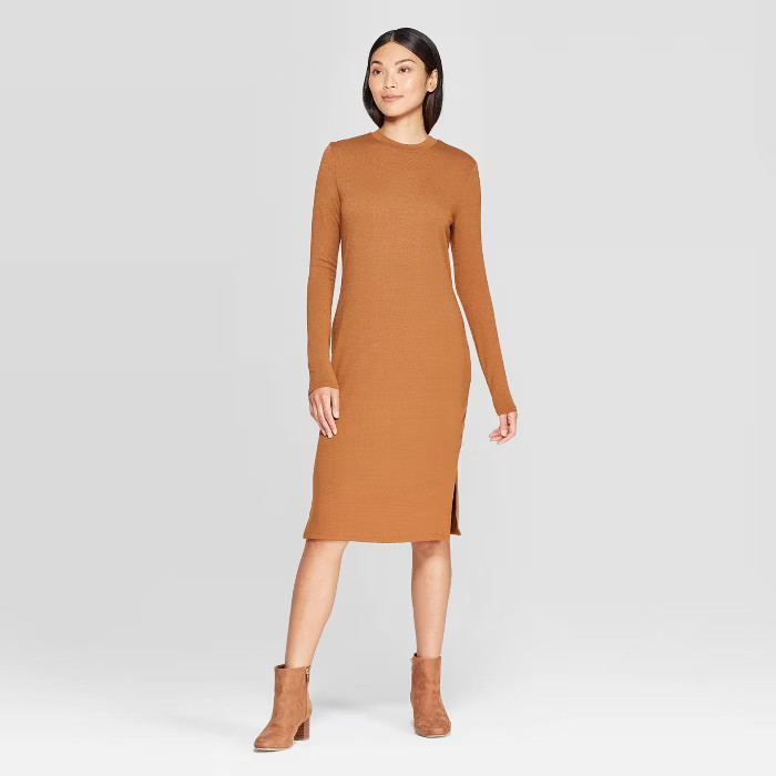 Women's Long Sleeve Crewneck Essential Knit Midi Dress - Prologue™ | Target