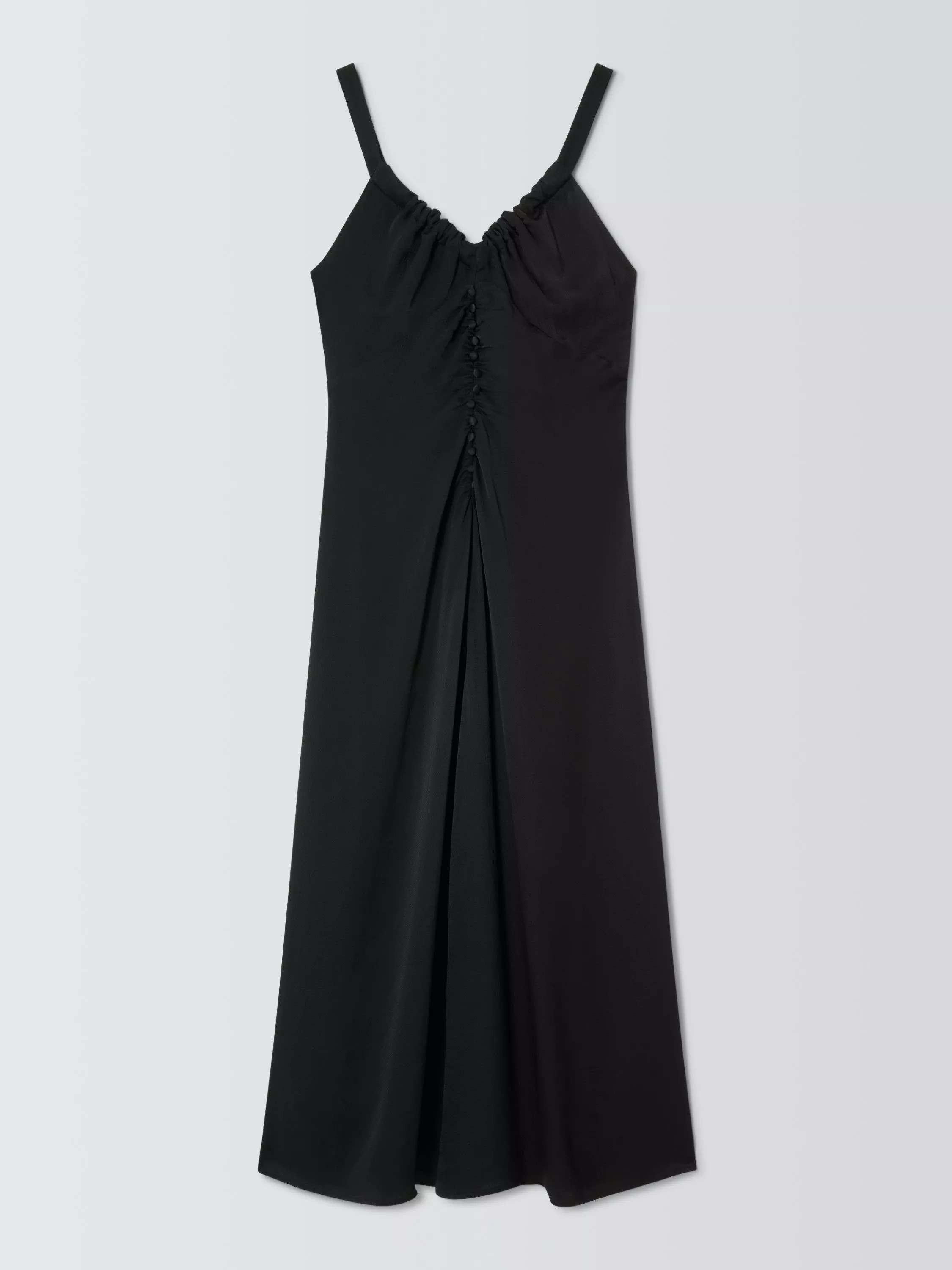Textured Satin Button Detail Sleeveless Midi Dress, Black | John Lewis (UK)