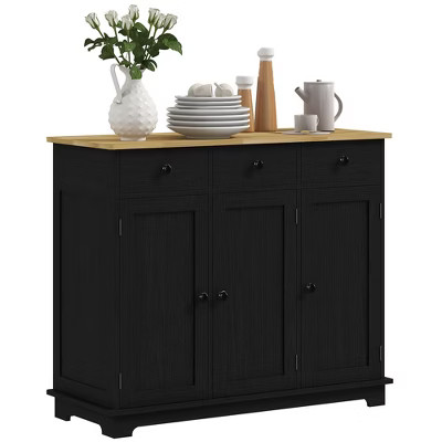 HOMCOM Sideboard with Solid Wood Countertop, Modern Kitchen Storage Cabinet, Coffee Bar Cabinet with 3 Drawers, Doors and Adjustable Shelf | Target