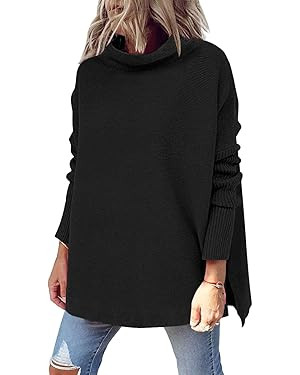 LILLUSORY Women's Mock Turtleneck Sweaters Oversized Long Sleeve Casual Knit Pullover 2025 Tunic ... | Amazon (US)