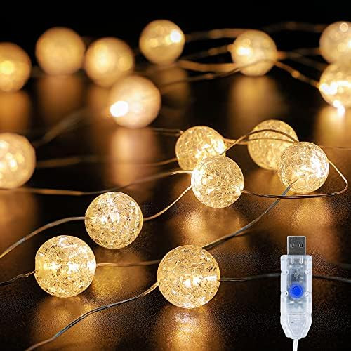 Globe String Lights for Bedroom, Decorative Christmas Lights, Crystal Crackle Ball Lights 10Ft 30... | Amazon (US)