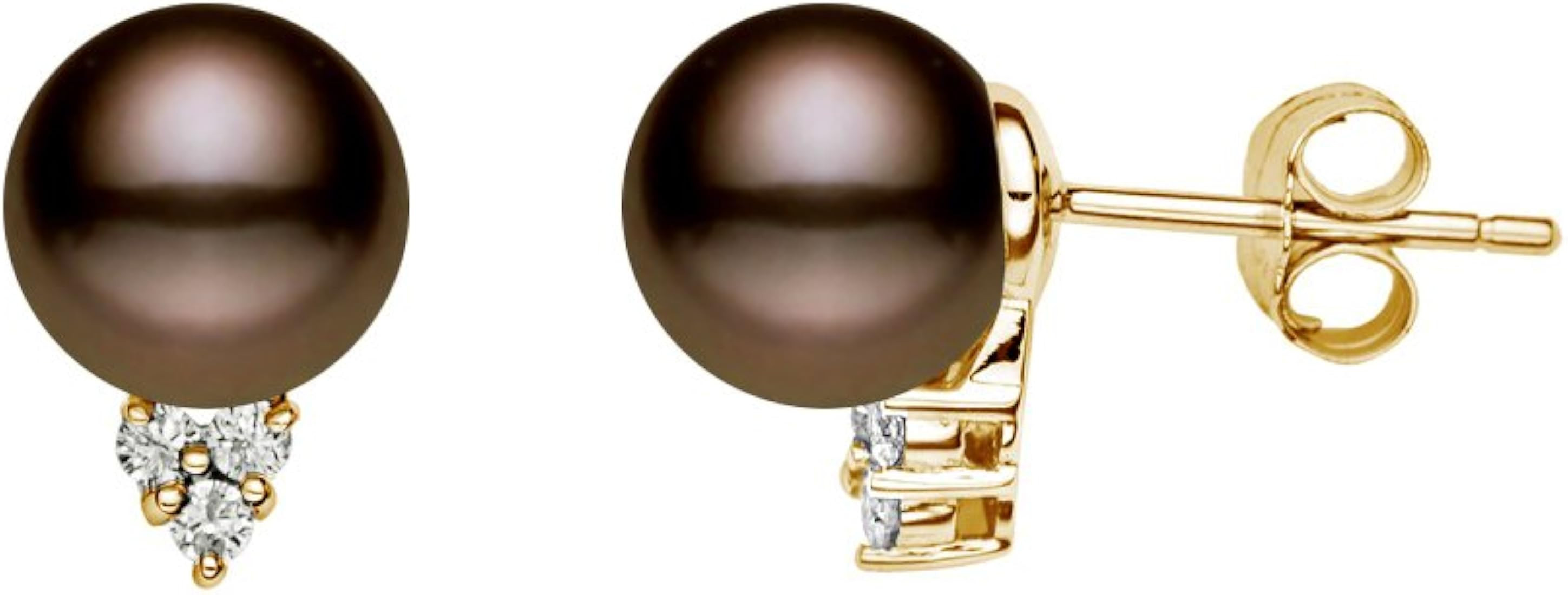14k Yellow Gold AAAA Quality Classic Cocoa Freshwater Cultured Pearl Diamond Stud Earrings for Wo... | Amazon (US)