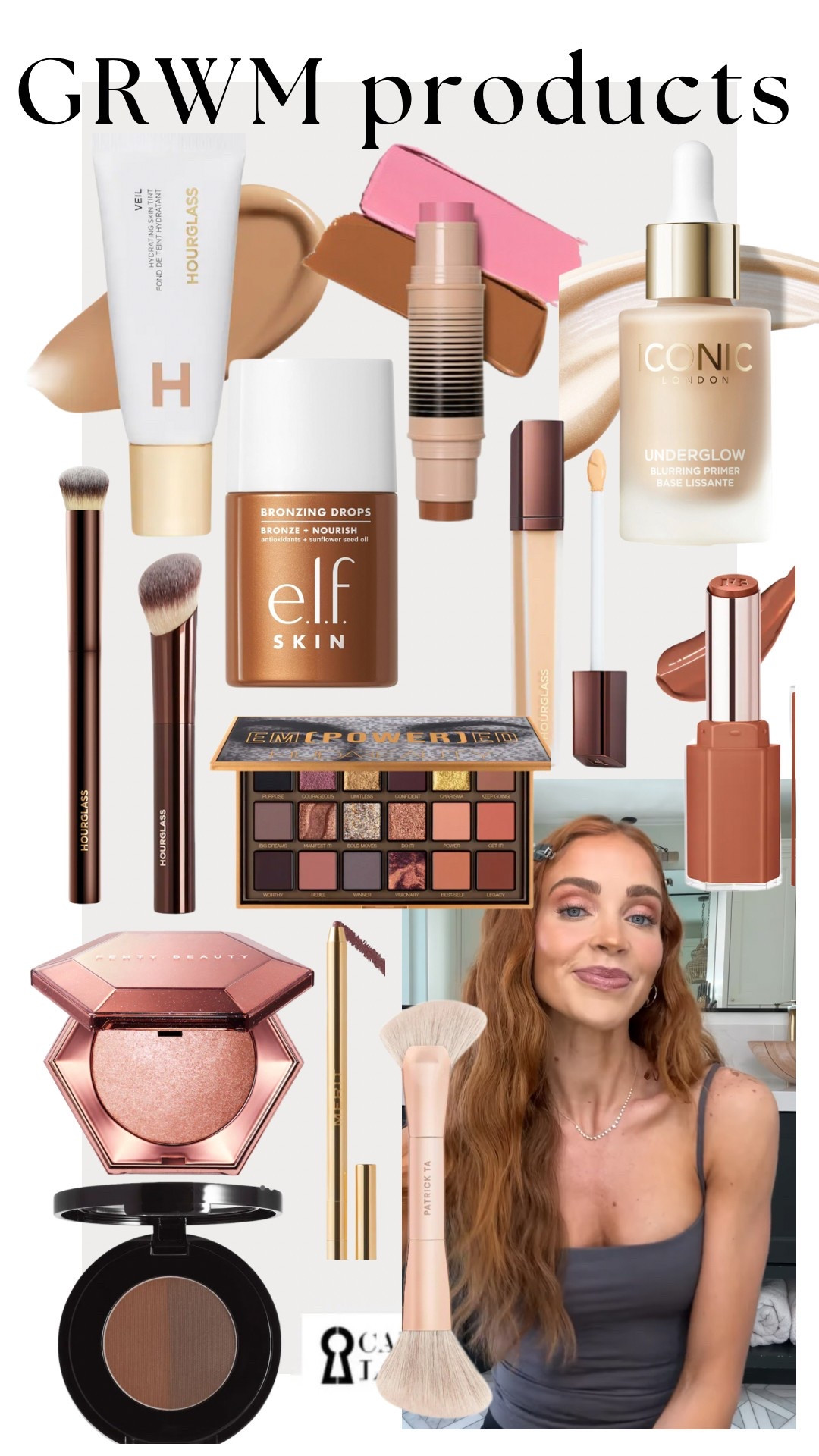 The products I used in my GRWM 🫶🏻 
Foundation 9
Bronzer/blush 2.5 
Brow auburn
Lip liner coupe
Lips fussy

#LTKBeauty