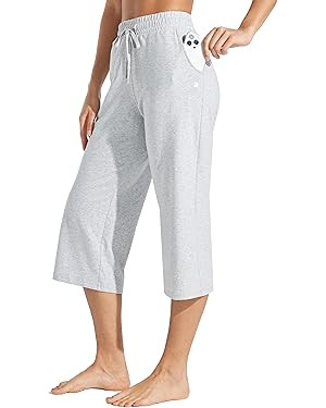 Willit Women's Capris Pants Cotton Yoga Capri Casual Lounge Pants Wide Leg Workout Sweatpants wit... | Amazon (US)