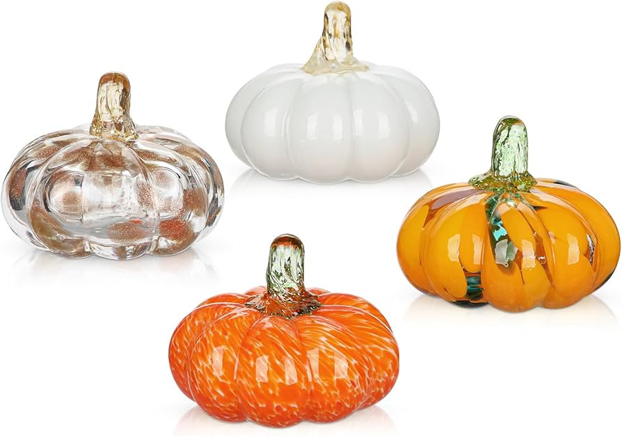 Glass Pumpkin Fall Decor Set – 4 PCS Handblown Pumpkins for Autumn Decorations, Halloween, Than... | Amazon (US)
