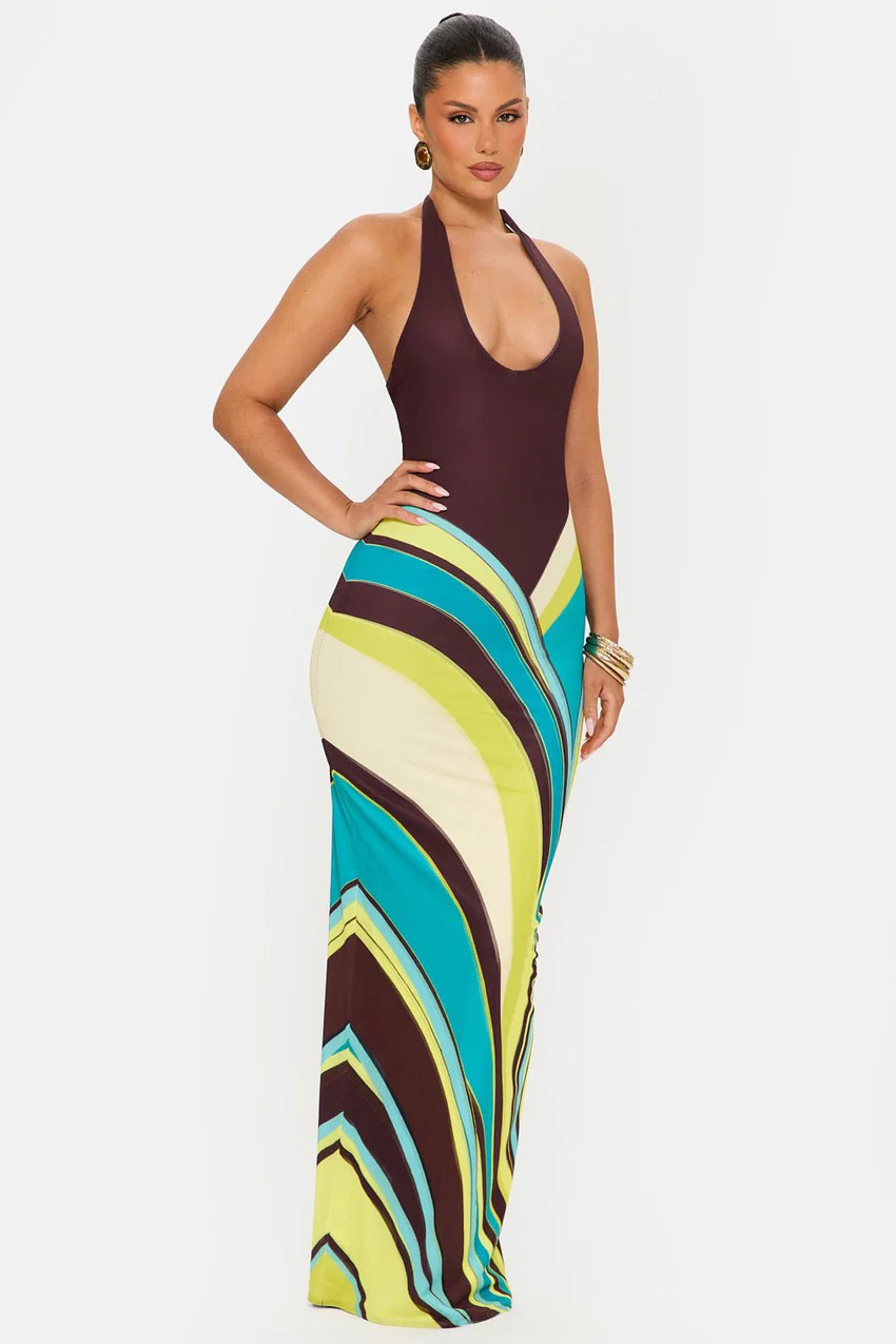 Isola Brown Swirl Mesh Maxi Dress – Mesh Maxi Dress | MURCI | Murci