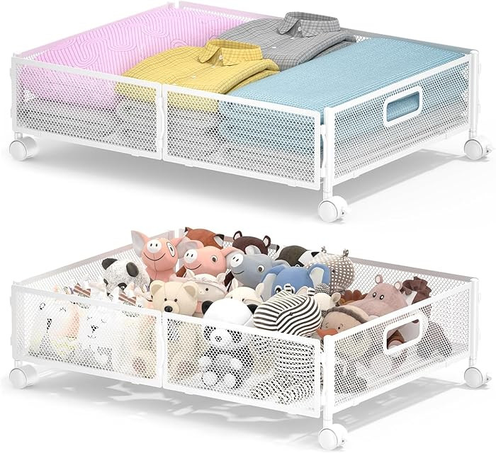 Under Bed Storage with Wheels, Rolling Under Bed Storage Bins for Shoes Clothes, Foldable and Eas... | Amazon (US)
