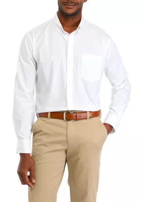 IZOD Men's Classic Long Sleeve Woven Button Down Shirt, White, Small | Belk