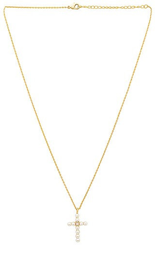 By Adina Eden Pearl X Cz Cross Pendant Necklace in Metallic Gold. | Revolve Clothing (Global)