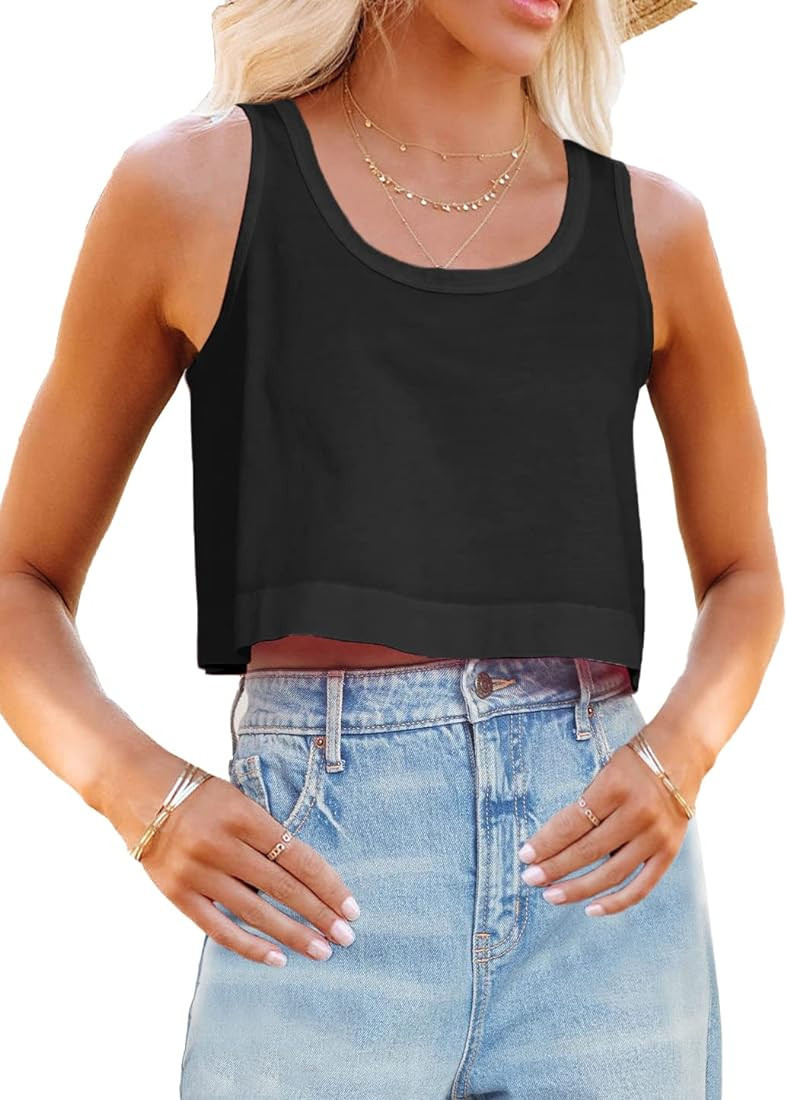 Aoysky Womens Cotton Crop Tops Casual Loose Tank Top Sleeveless Basic Cropped Athletic Yoga Worko... | Amazon (US)