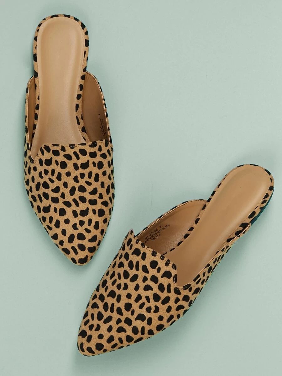 Cheetah Print Pointy Toe Flat Mules | SHEIN