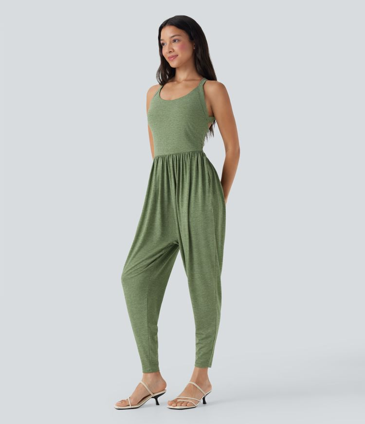 Built-in Bra Harem Casual Jumpsuit with Pockets-Easy Peezy Edition | HALARA