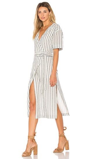 Tularosa Maddy Wrap Dress in Navy Stripe | Revolve Clothing