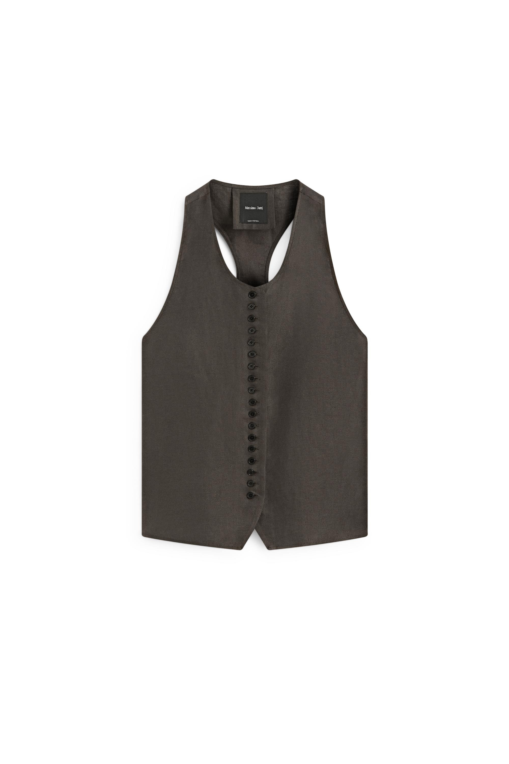 100% linen vest - BROWN MARL | Massimo Dutti UK