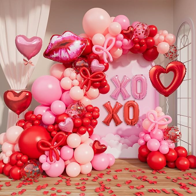 DBKL Valentines Day Balloon Arch Garland Kit, 161Pcs Pink Red Rose Pink Balloons with Pink Red He... | Amazon (US)