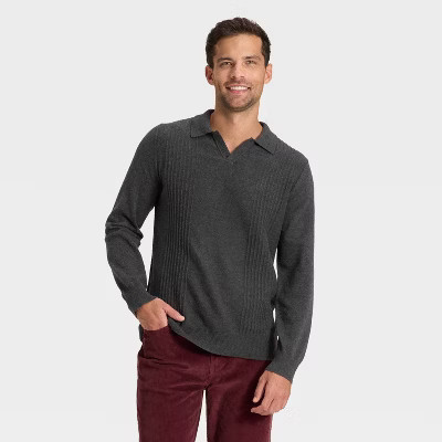 Men's Soft Knit Johnny Collar Polo Sweater - Goodfellow & Co™ Charcoal Gray XXL | Target