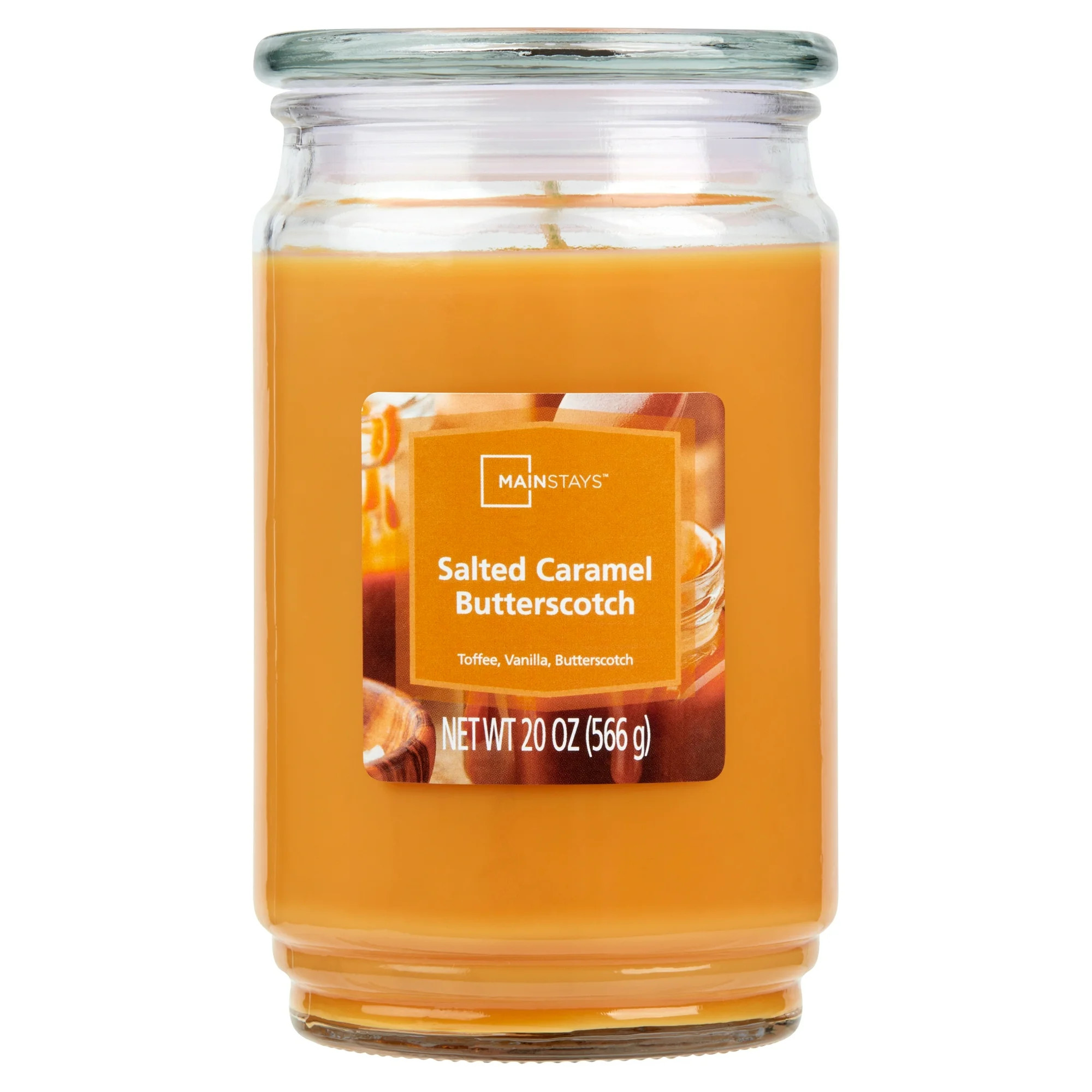Mainstays Salted Caramel Butterscotch Scented Single-Wick Large Glass Jar Candle, 20 oz | Walmart (US)