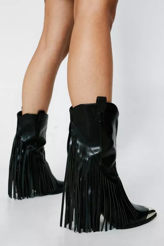 Faux Leather Fringe Western Boots | Nasty Gal (US)