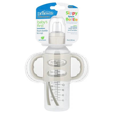 Dr. Brown's, Sippy Spout Bottle, 6 Months +, Gray , 8 oz (250 ml) | iHerb