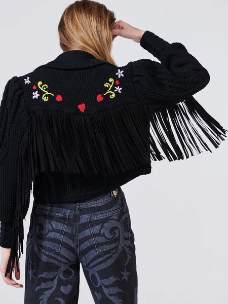 Ada Embroidered Suede Fringe Merino Crop Cardigan | Hayley Menzies