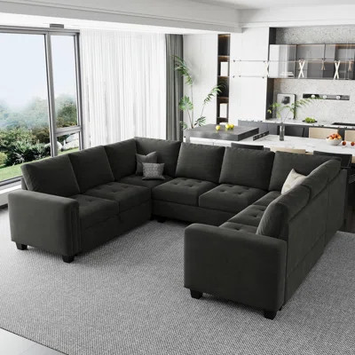 Shavera Velvet Large U-Shaped Sectional Couch Convertible Oversized Sofa Bed Sleeper | Wayfair North America