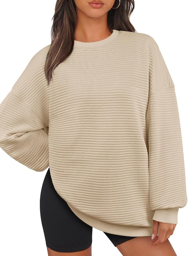 MEROKEETY Oversized Sweatshirt for Women 2024 Fall Long Sleeve Crew Neck Textured Pullover Tops w... | Amazon (US)