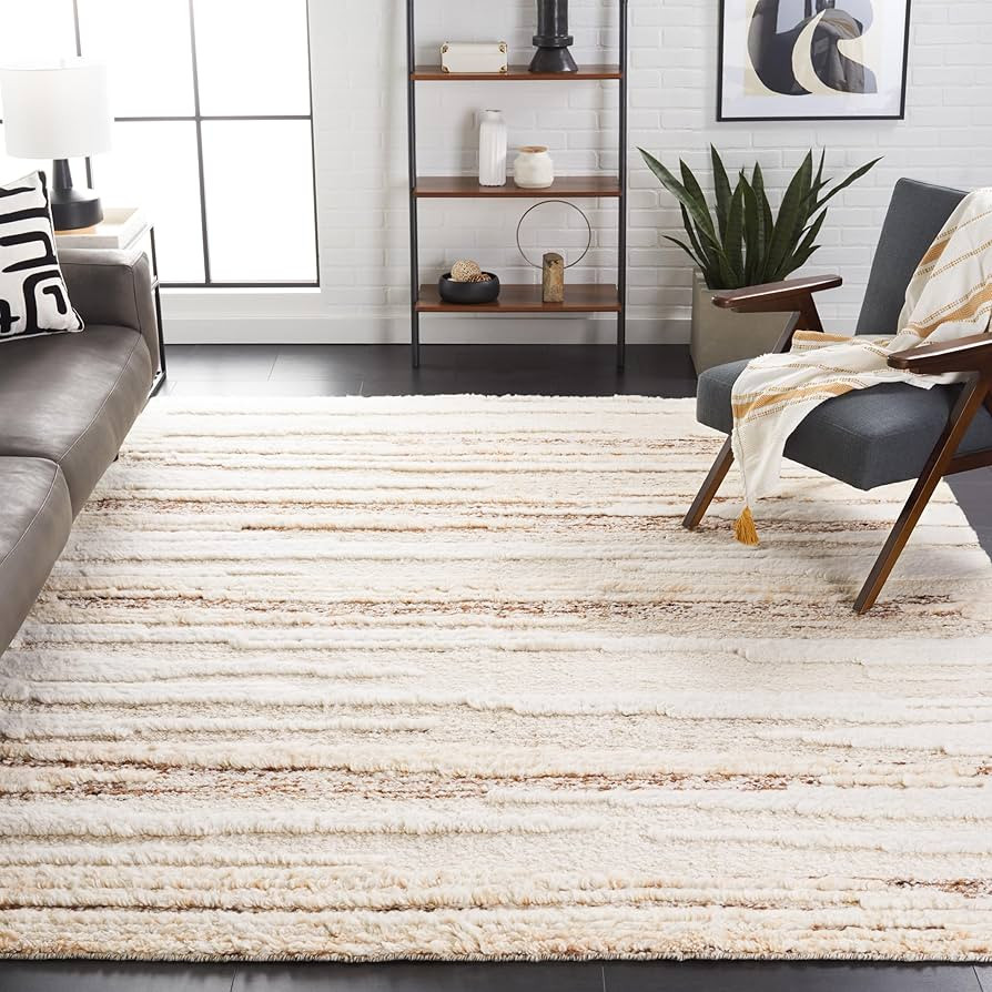 SAFAVIEH Area Rug 8x10 - Tribeca Collection - Large - Beige & Brown, Hand-Knotted Wool, Ideal for... | Amazon (US)