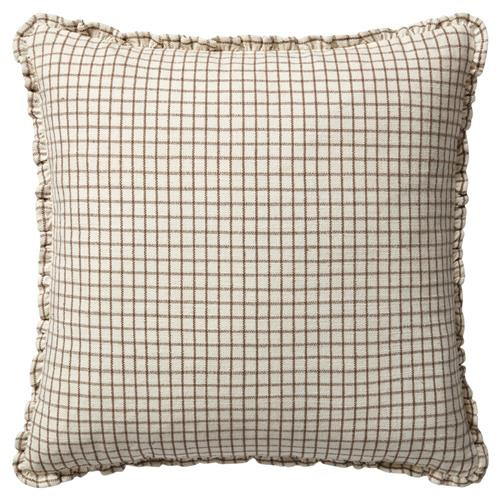 Dinah French Brown Accent Cream Cotton Down Fill Decorative Pillow - 22x22 | Kathy Kuo Home