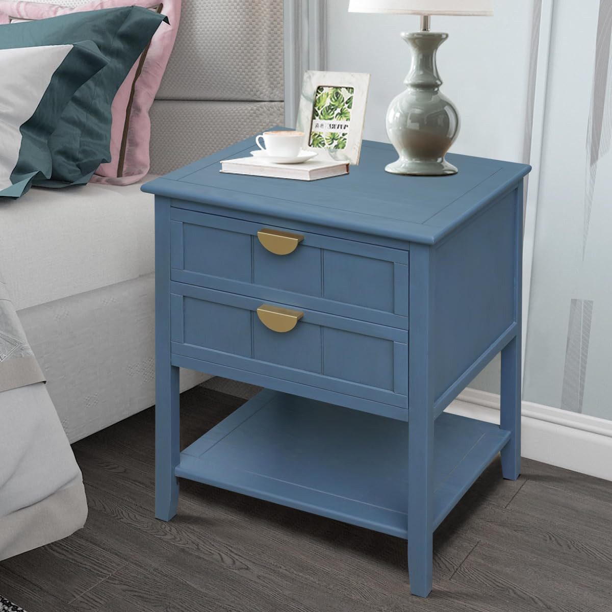 PElHONGET Nightstand with 2 Drawers, End Table Mid Century Modern Side Table with Shelf Storage, ... | Amazon (US)