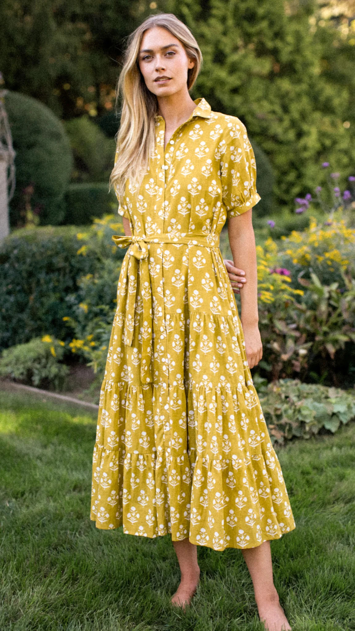 Short Sleeve Shirt Dress - Chartreuse Daffodil | Marea