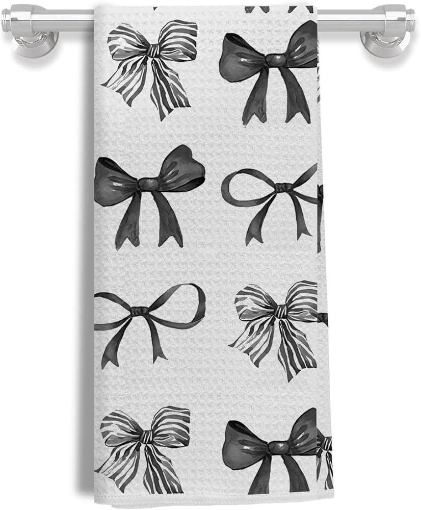 Black Preppy Bow Coquette Kitchen Towels-Black Bow Dish & Hand Towels for Kitchen & Bathroom Deco... | Amazon (US)