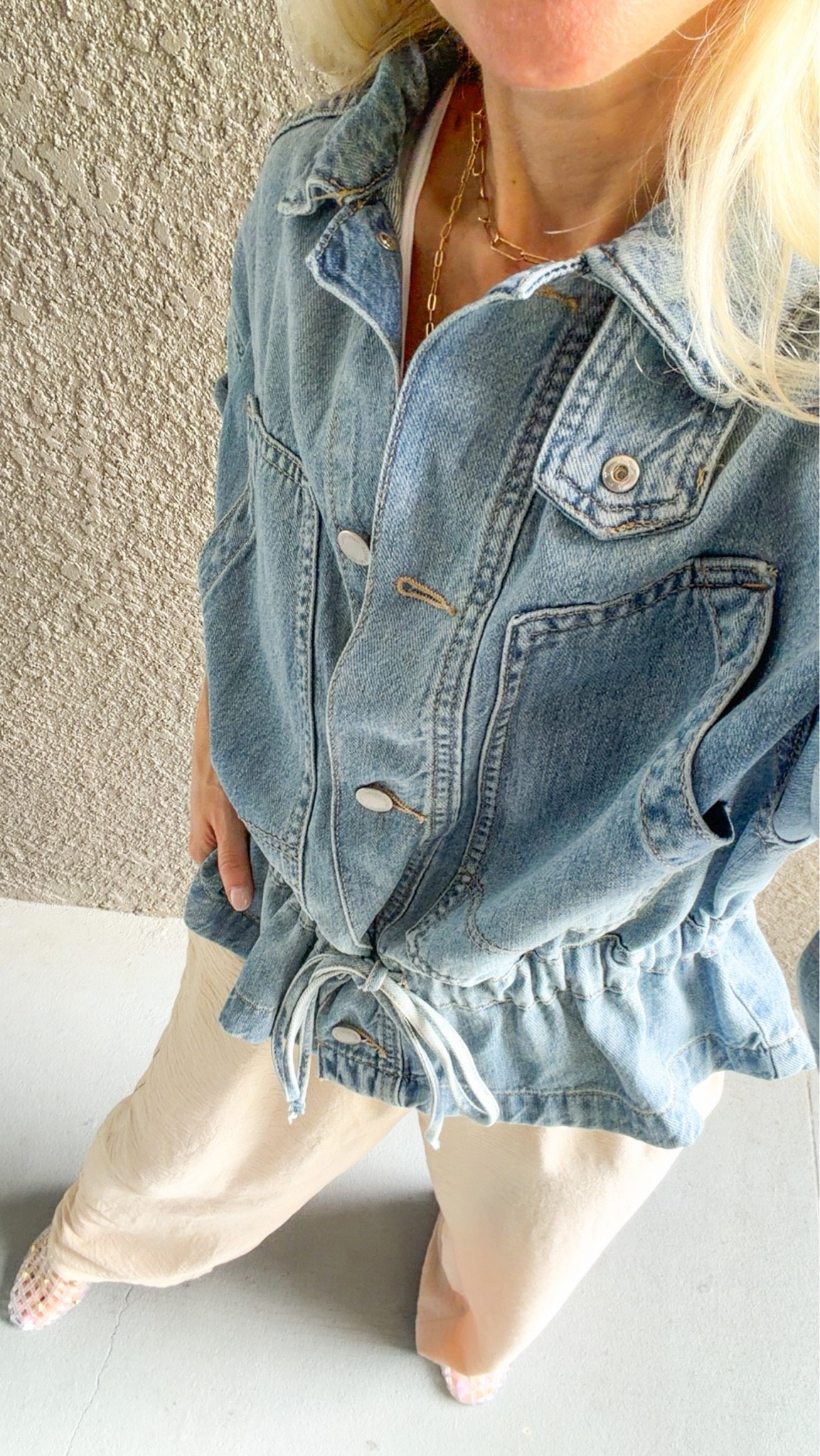 Lightweight denim jacket that ties at the waist or wear it open with the strings tied on each side. The best pants to wear this summer! Lightweight and breathable! Dress them up or down.

#LTKgrwm #LTKootd
