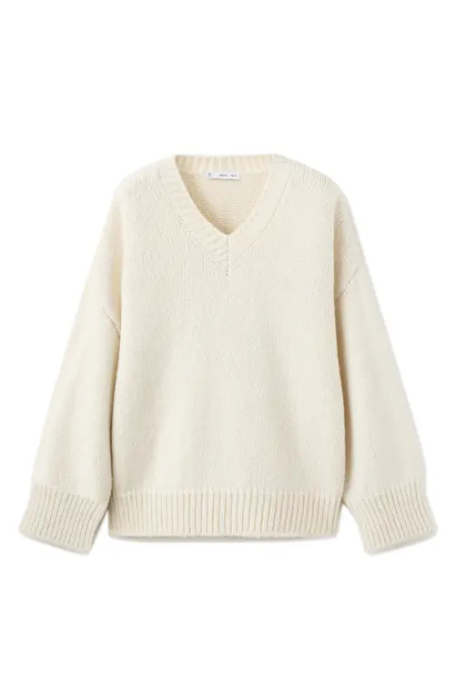 MANGO Selection Chunky V-Neck Sweater in Ecru at Nordstrom, Size Small | Nordstrom