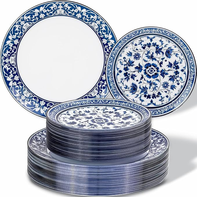 Blue Plastic Plates, Fancy Disposable Pates, 60 Pcs for 30 Guests | Amazon (US)