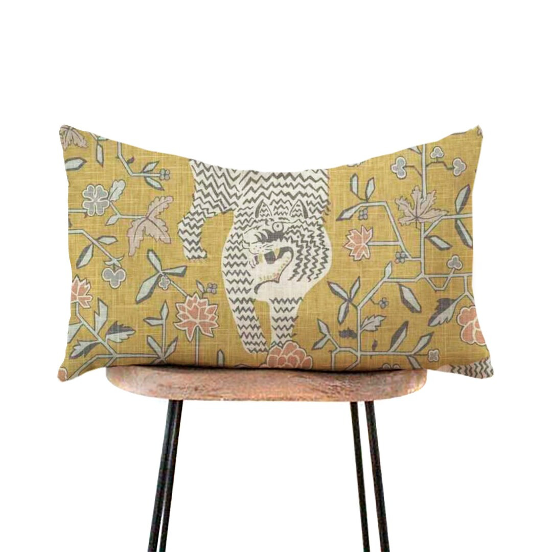 Ochre Yellow Tiger Lumbar Pillow Cover | Chinoiserie | Designer Pillows | 12x18, 12x20, 14x20, 14... | Etsy (US)