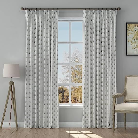TWOPAGES Stefana Silber x 96 Inch Long Pinch Pleat Curtain, Symmetrical Pattern Block Grey Linen ... | Amazon (US)