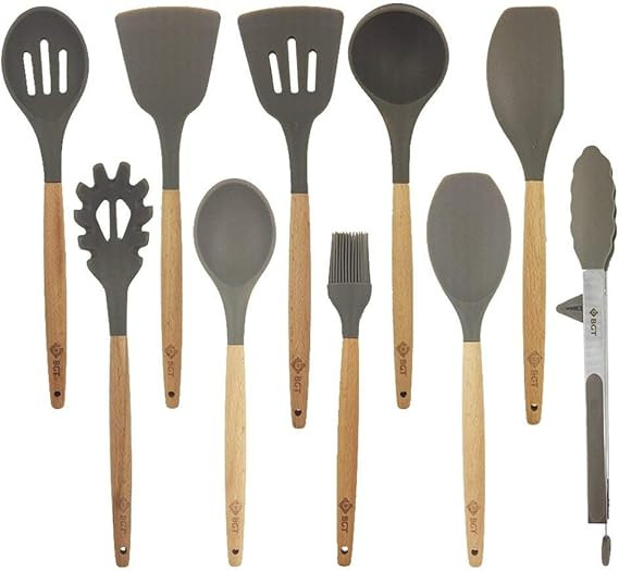 10 Pcs/Set Silicone Kitchen Utensils Set With Beech Wood Handle Cooking Utensils, BPA free (10Pcs... | Amazon (US)