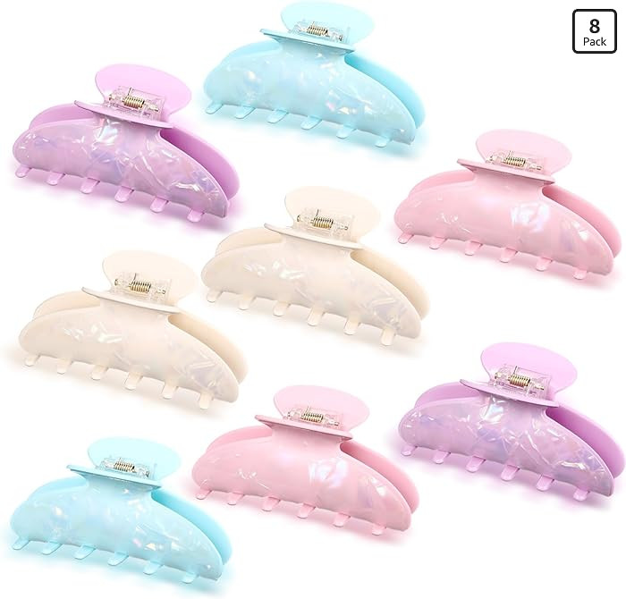 8 Pcs Large Acrylic Hair Claw Clips for Women Non-slip Strong Hold Jaw Clamps for Thick or Thin H... | Amazon (US)